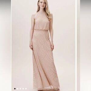 BHLDN Adrianna Papell Madigan Beaded Maxi Dress Gown Blush Pink Size 10 F2